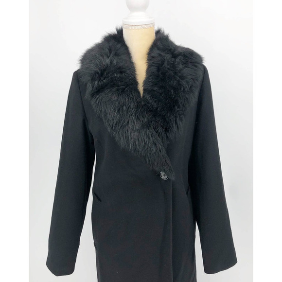 Sofia Cashmere Women Long Full Length Coat 6 Black Fur Collar Wool Cashmere NWOT - Picture 3 of 13